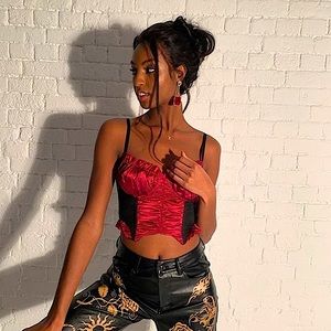 Red & black ruffled corset top